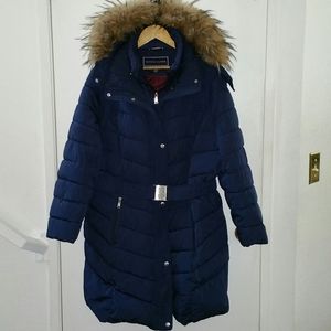 Tommy Hilfiger belted puffer parka coat with hood